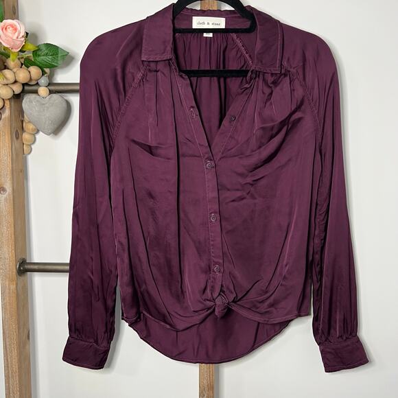 Cloth and Stone Long Sleeve Button Up Tie Front Purple Blouse Size X Small - Picture 2 of 8